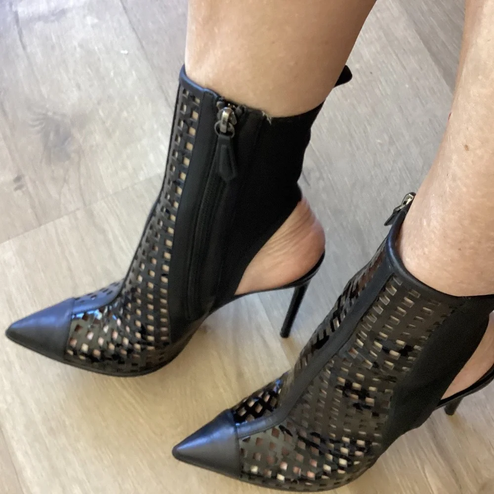 REDUCED Reed Krakoff 37.5 EU 7 US Black Perforated Patent Leather Ankle Boots